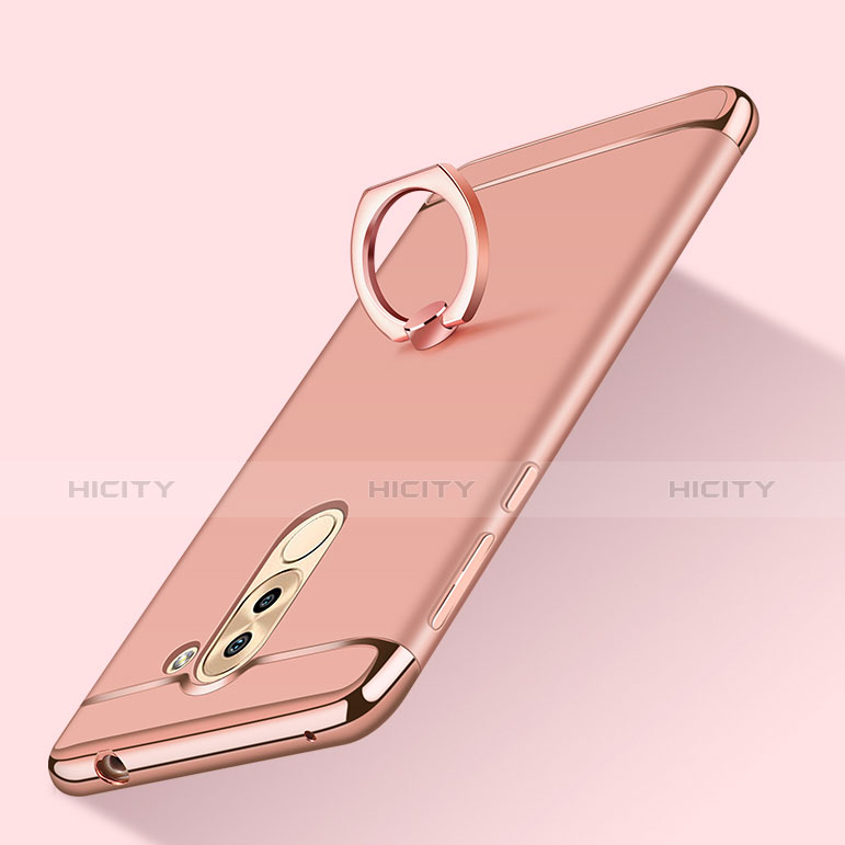 Funda Bumper Lujo Marco de Metal y Plastico con Anillo de dedo Soporte para Huawei Honor 6X Oro Rosa