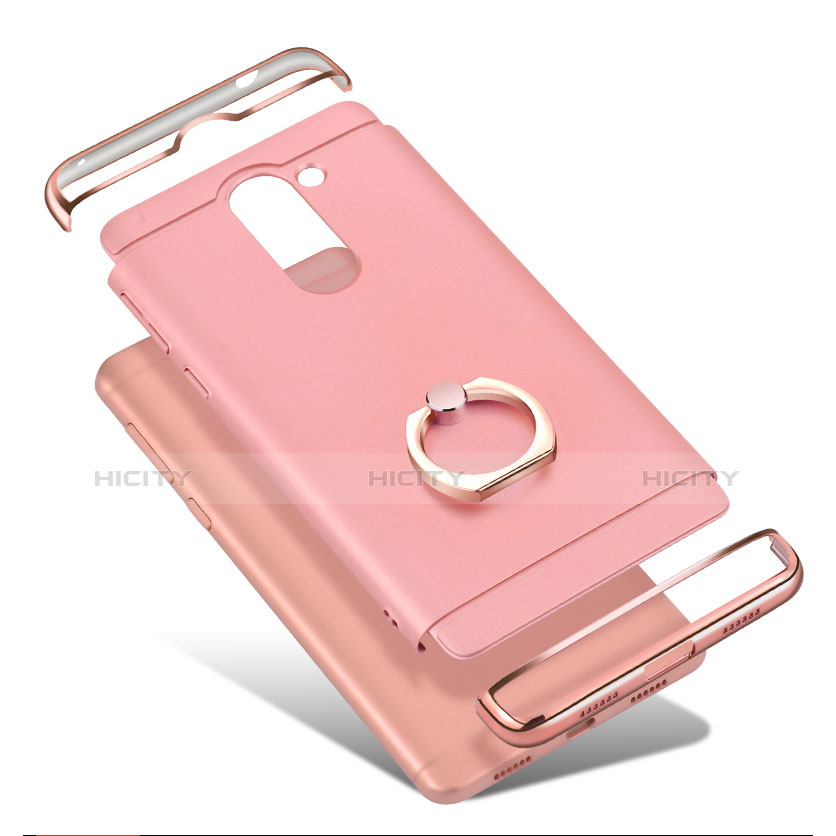 Funda Bumper Lujo Marco de Metal y Plastico con Anillo de dedo Soporte para Huawei Honor 6X Oro Rosa