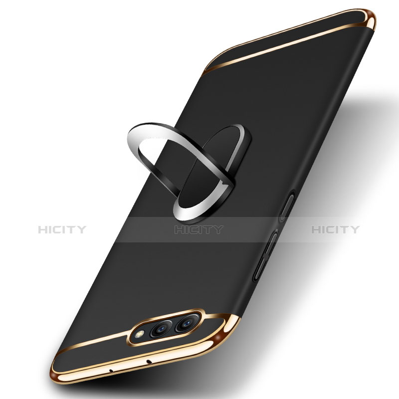 Funda Bumper Lujo Marco de Metal y Plastico con Anillo de dedo Soporte para Huawei Honor V10 Negro