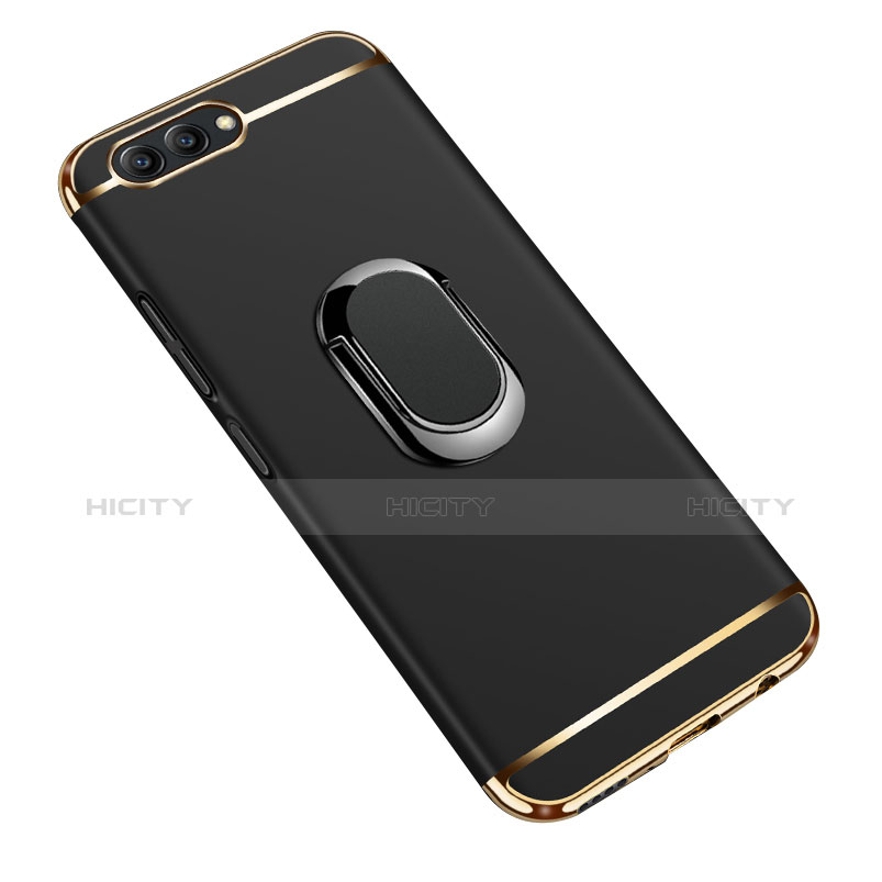 Funda Bumper Lujo Marco de Metal y Plastico con Anillo de dedo Soporte para Huawei Honor V10 Negro