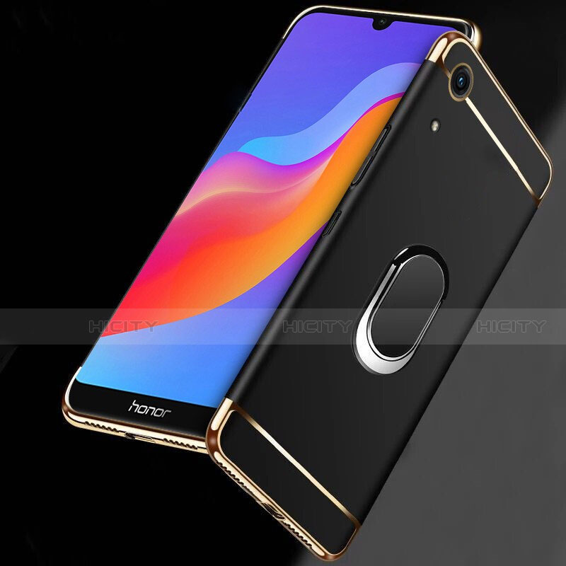 Funda Bumper Lujo Marco de Metal y Plastico con Anillo de dedo Soporte para Huawei Y6 Prime (2019) Negro