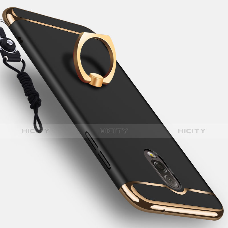 Funda Bumper Lujo Marco de Metal y Plastico con Anillo de dedo Soporte para Samsung Galaxy C7 (2017) Negro