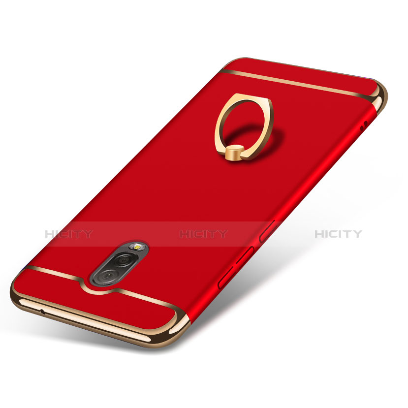 Funda Bumper Lujo Marco de Metal y Plastico con Anillo de dedo Soporte para Samsung Galaxy C8 C710F Rojo