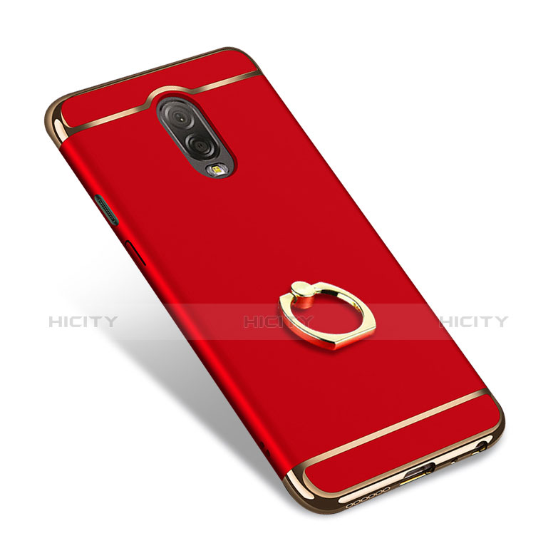 Funda Bumper Lujo Marco de Metal y Plastico con Anillo de dedo Soporte para Samsung Galaxy C8 C710F Rojo