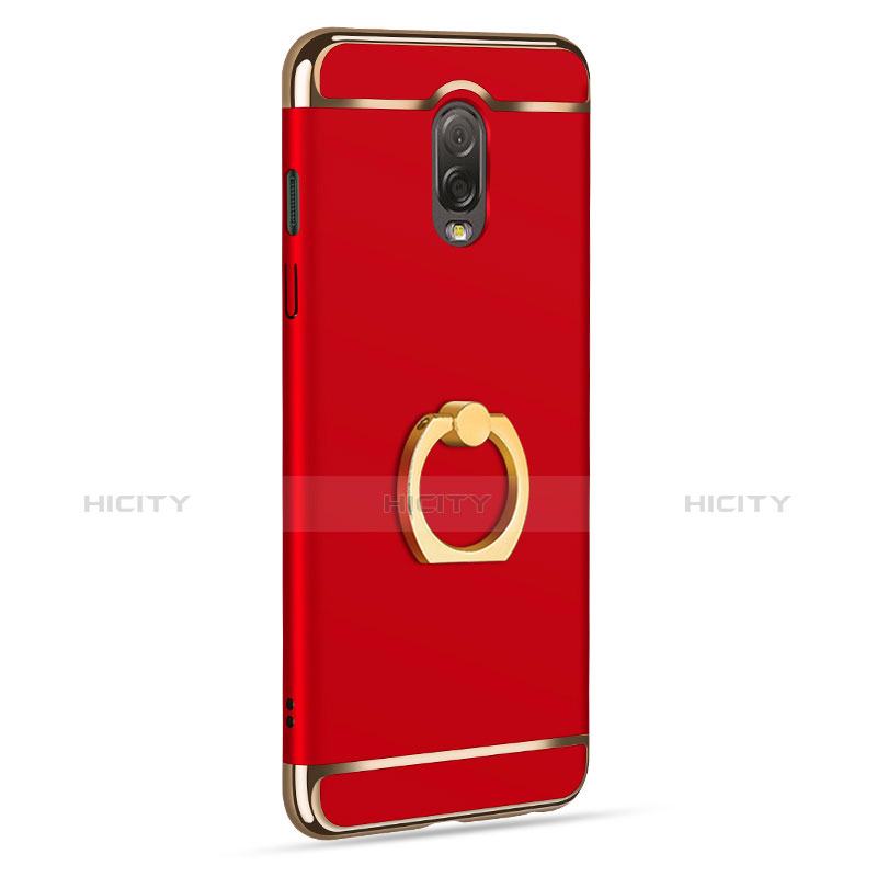 Funda Bumper Lujo Marco de Metal y Plastico con Anillo de dedo Soporte para Samsung Galaxy C8 C710F Rojo