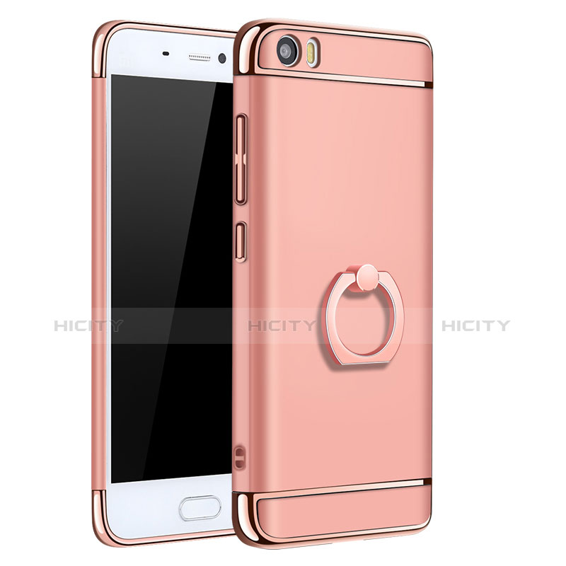 Funda Bumper Lujo Marco de Metal y Plastico con Anillo de dedo Soporte para Xiaomi Mi 5 Oro Rosa