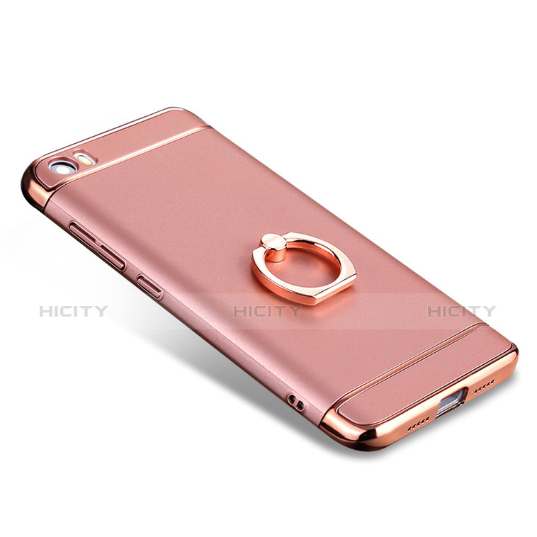 Funda Bumper Lujo Marco de Metal y Plastico con Anillo de dedo Soporte para Xiaomi Mi 5 Oro Rosa