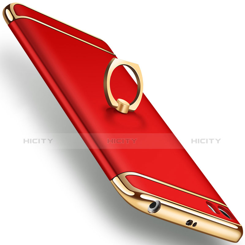 Funda Bumper Lujo Marco de Metal y Plastico con Anillo de dedo Soporte para Xiaomi Mi 5 Rojo