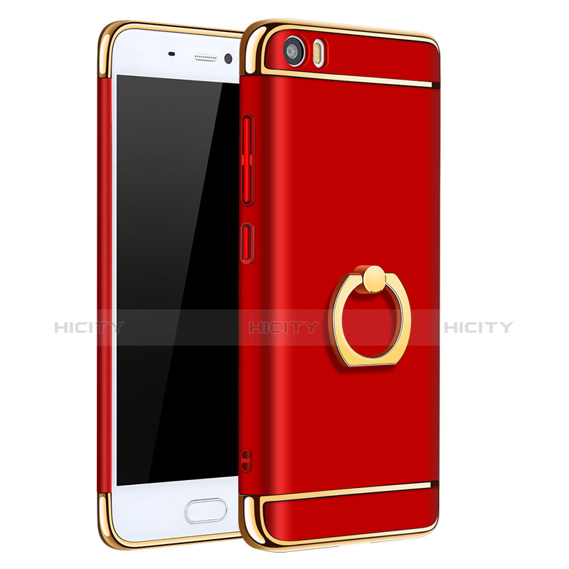 Funda Bumper Lujo Marco de Metal y Plastico con Anillo de dedo Soporte para Xiaomi Mi 5 Rojo