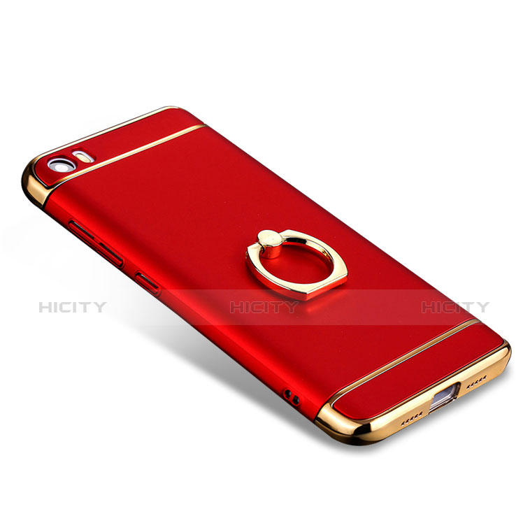 Funda Bumper Lujo Marco de Metal y Plastico con Anillo de dedo Soporte para Xiaomi Mi 5 Rojo