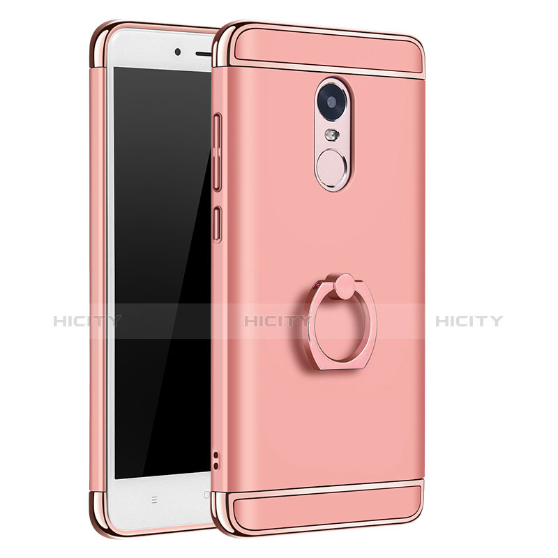 Funda Bumper Lujo Marco de Metal y Plastico con Anillo de dedo Soporte para Xiaomi Redmi Note 4X Oro Rosa