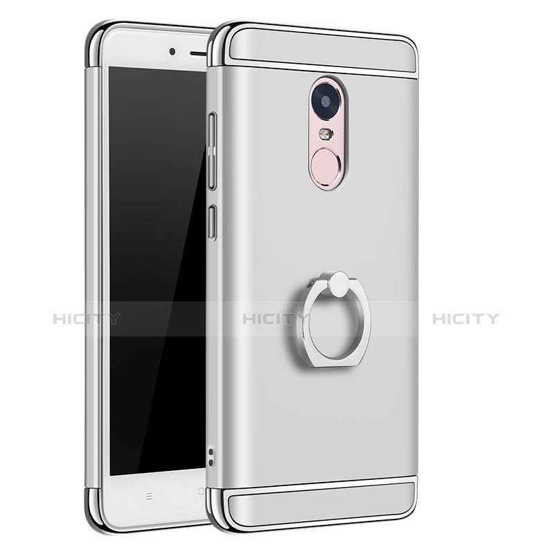 Funda Bumper Lujo Marco de Metal y Plastico con Anillo de dedo Soporte para Xiaomi Redmi Note 4X Plata