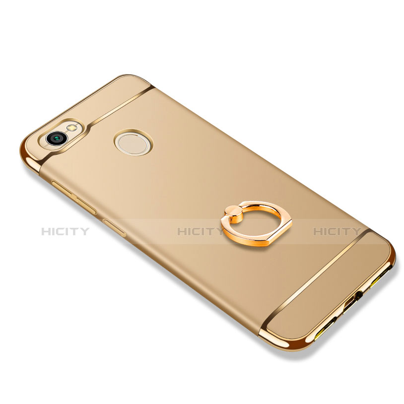 Funda Bumper Lujo Marco de Metal y Plastico con Anillo de dedo Soporte para Xiaomi Redmi Note 5A Prime Oro