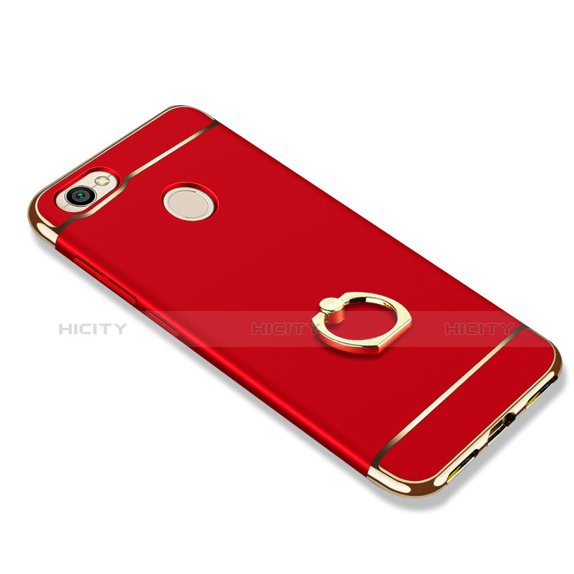 Funda Bumper Lujo Marco de Metal y Plastico con Anillo de dedo Soporte para Xiaomi Redmi Note 5A Prime Rojo