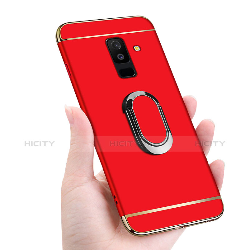 Funda Bumper Lujo Marco de Metal y Plastico con Magnetico Anillo de dedo Soporte para Samsung Galaxy A6 Plus Rojo