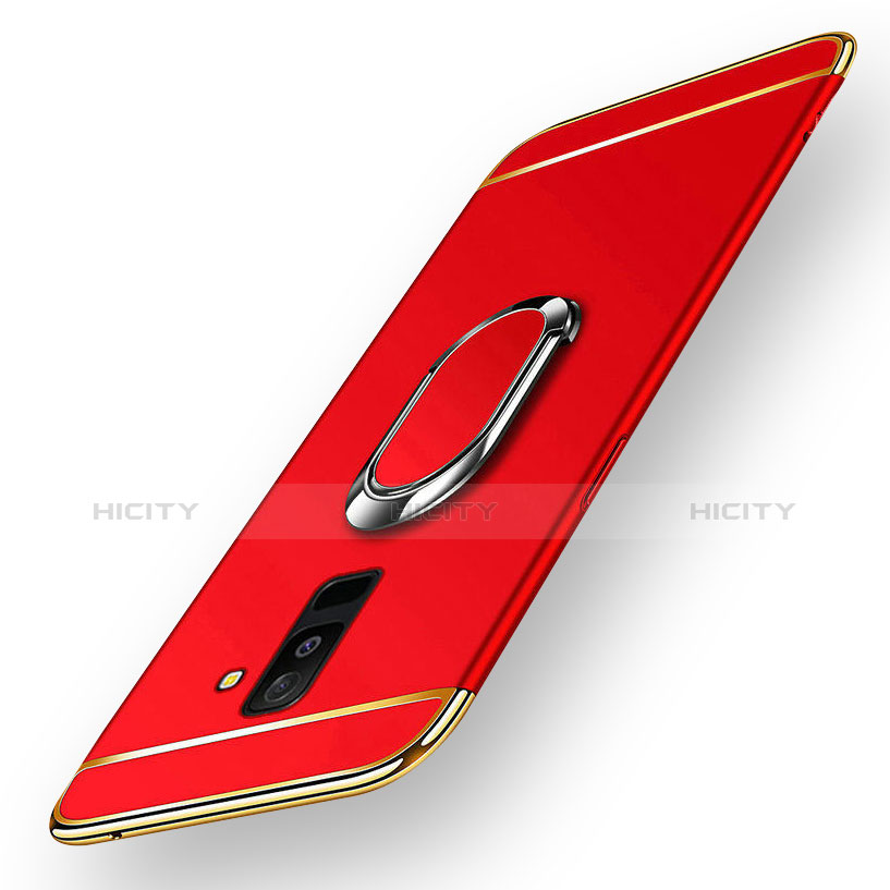 Funda Bumper Lujo Marco de Metal y Plastico con Magnetico Anillo de dedo Soporte para Samsung Galaxy A6 Plus Rojo