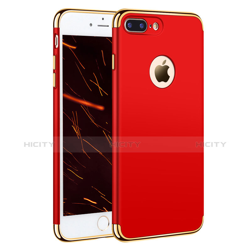 Funda Bumper Lujo Marco de Metal y Plastico F05 para Apple iPhone 7 Plus Rojo