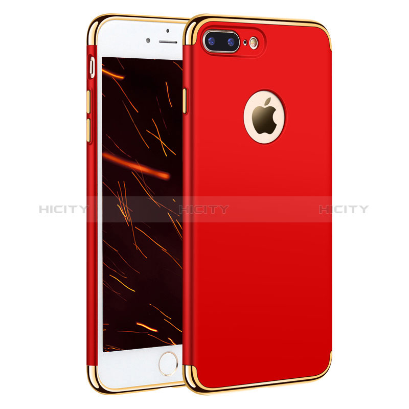 Funda Bumper Lujo Marco de Metal y Plastico F05 para Apple iPhone 8 Plus Rojo