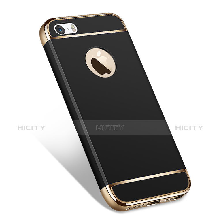 Funda Bumper Lujo Marco de Metal y Plastico para Apple iPhone 5S Negro