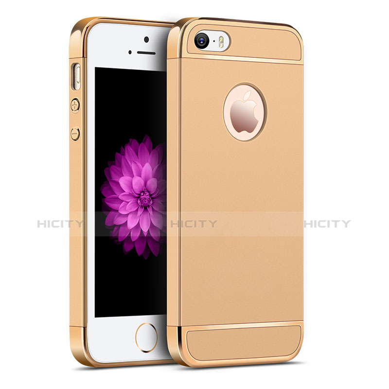 Funda Bumper Lujo Marco de Metal y Plastico para Apple iPhone 5S Oro