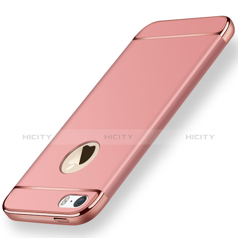 Funda Bumper Lujo Marco de Metal y Plastico para Apple iPhone 5S Oro Rosa