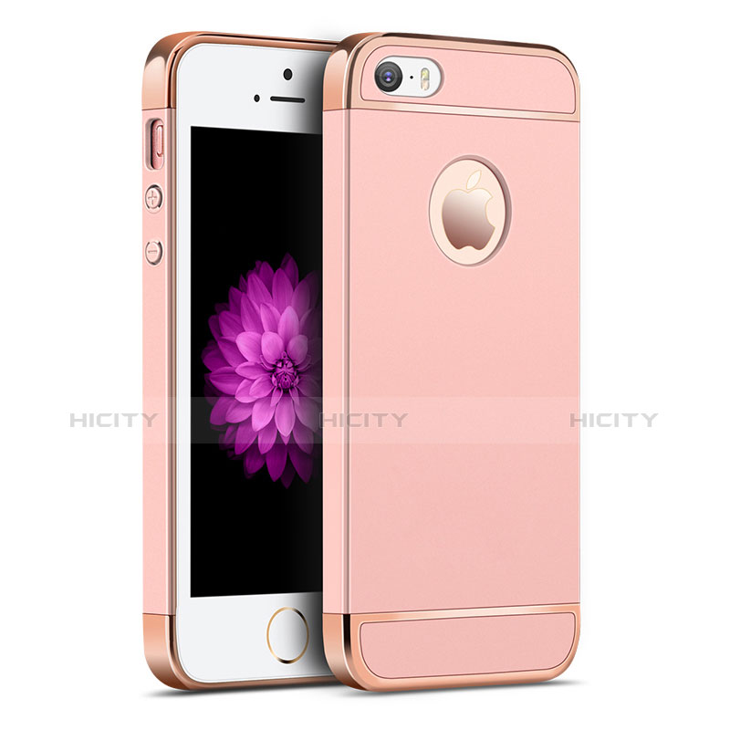 Funda Bumper Lujo Marco de Metal y Plastico para Apple iPhone 5S Oro Rosa