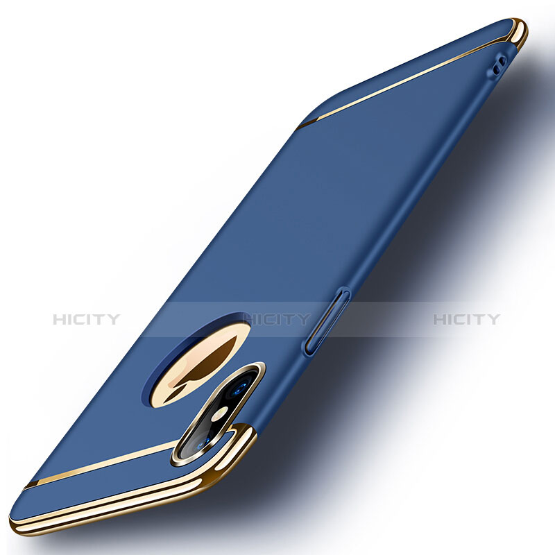 Funda Bumper Lujo Marco de Metal y Plastico para Apple iPhone X Azul