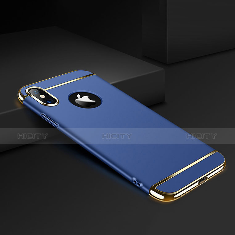 Funda Bumper Lujo Marco de Metal y Plastico para Apple iPhone X Azul