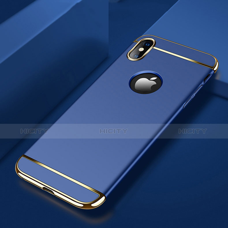 Funda Bumper Lujo Marco de Metal y Plastico para Apple iPhone X Azul