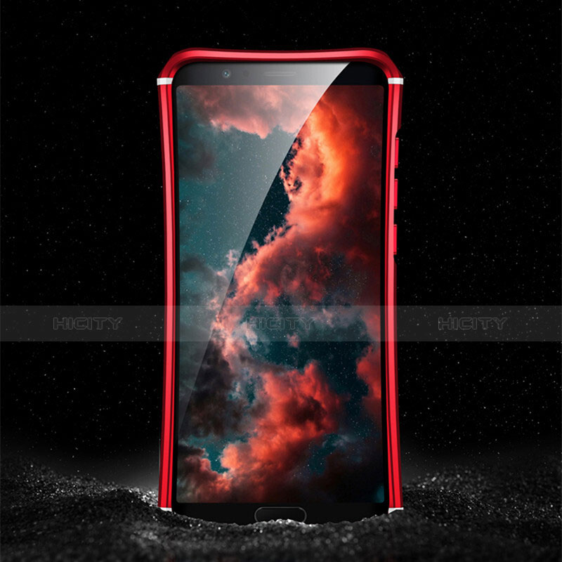 Funda Bumper Lujo Marco de Metal y Plastico para Huawei Honor V10 Rojo