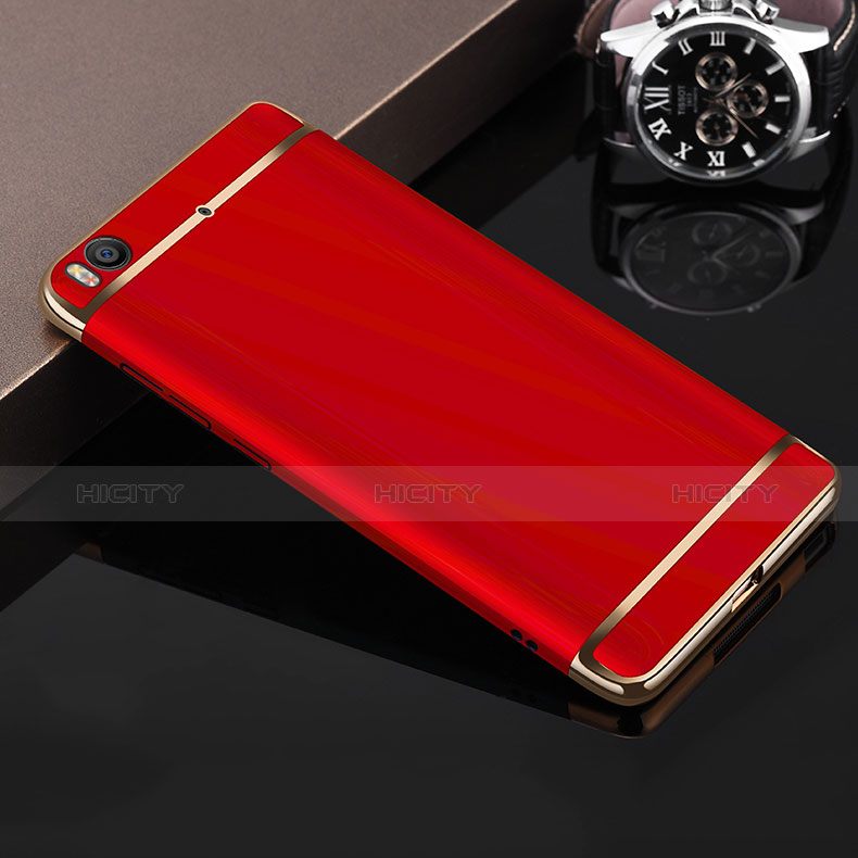 Funda Bumper Lujo Marco de Metal y Plastico para Xiaomi Mi 5S 4G Rojo