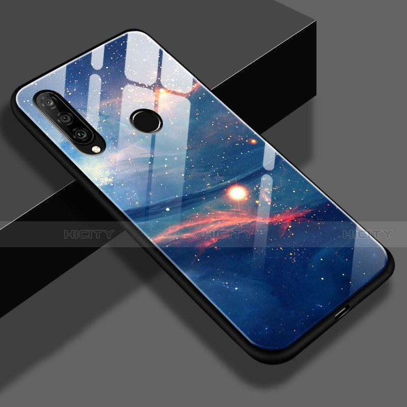 Funda Bumper Silicona Espejo Estrellado Carcasa S02 para Huawei Nova 4e Azul