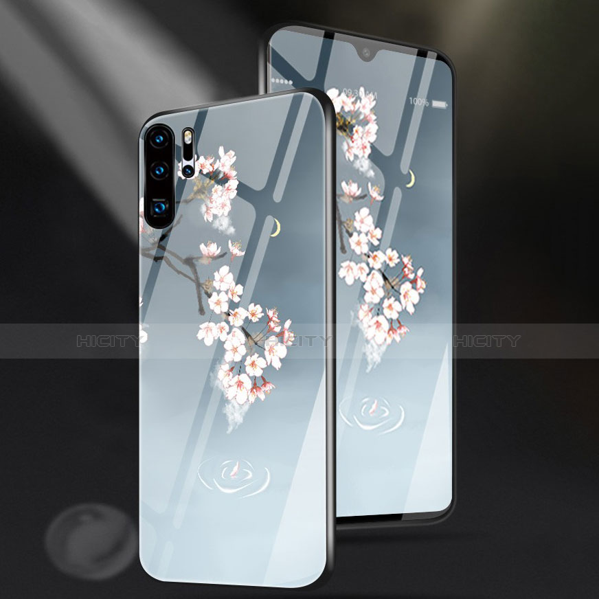 Funda Bumper Silicona Espejo Flores Carcasa para Huawei P30 Pro New Edition Azul Cielo