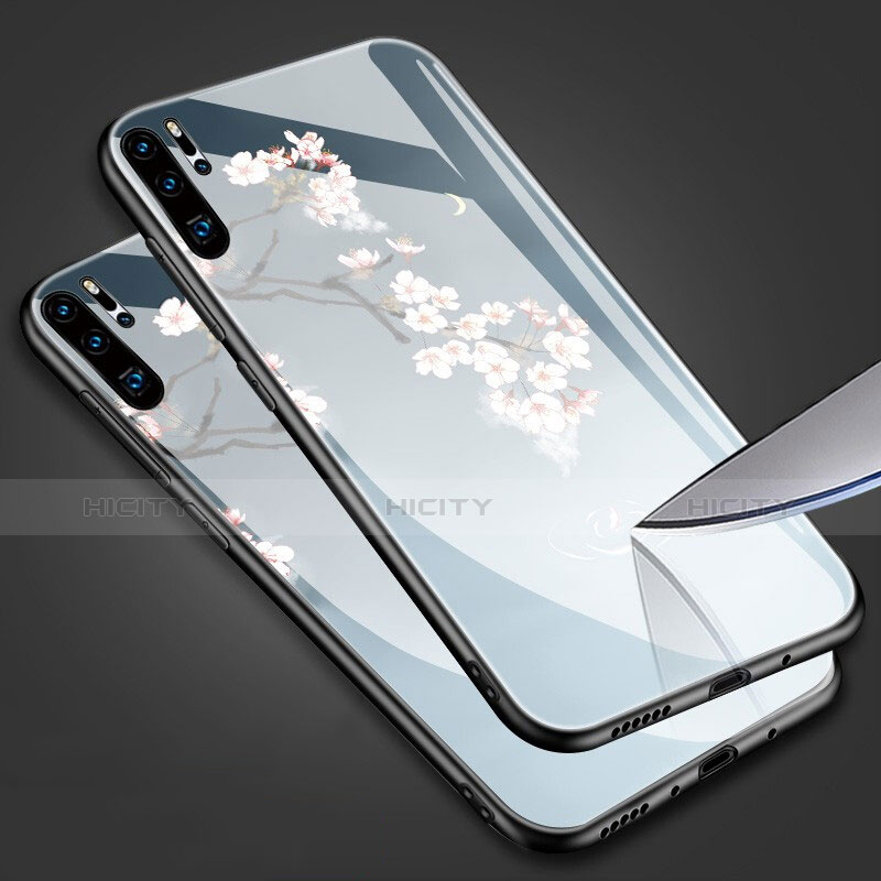 Funda Bumper Silicona Espejo Flores Carcasa para Huawei P30 Pro New Edition Azul Cielo