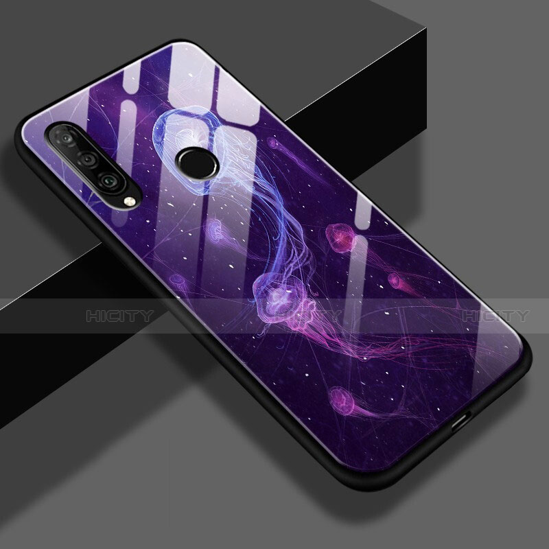 Funda Bumper Silicona Espejo Patron de Moda Carcasa para Huawei P30 Lite XL Morado