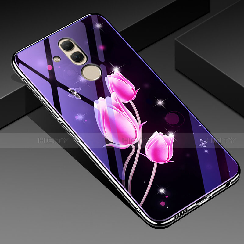 Funda Bumper Silicona Gel Espejo Flores Carcasa H01 para Huawei Mate 20 Lite Rosa