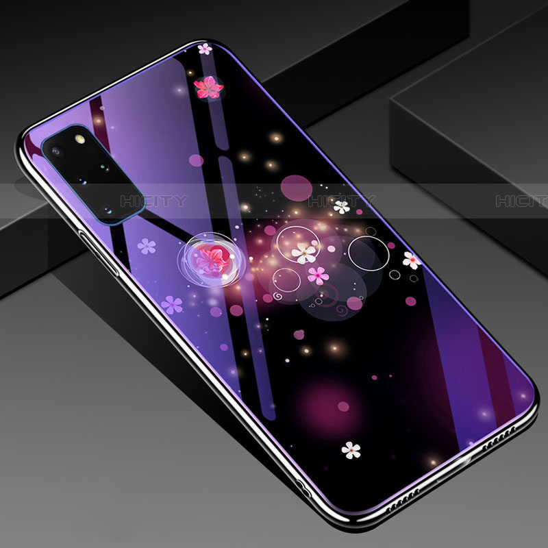 Funda Bumper Silicona Gel Espejo Flores Carcasa M01 para Samsung Galaxy S20 Plus 5G Morado