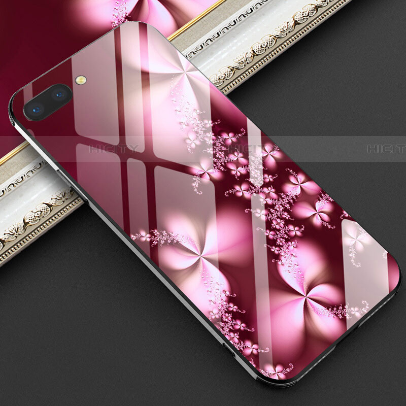 Funda Bumper Silicona Gel Espejo Flores Carcasa M03 para Oppo RX17 Neo Rojo