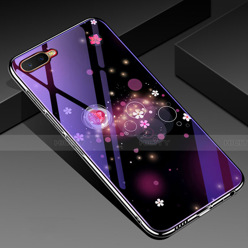 Funda Bumper Silicona Gel Espejo Flores Carcasa M04 para Oppo K1 Morado