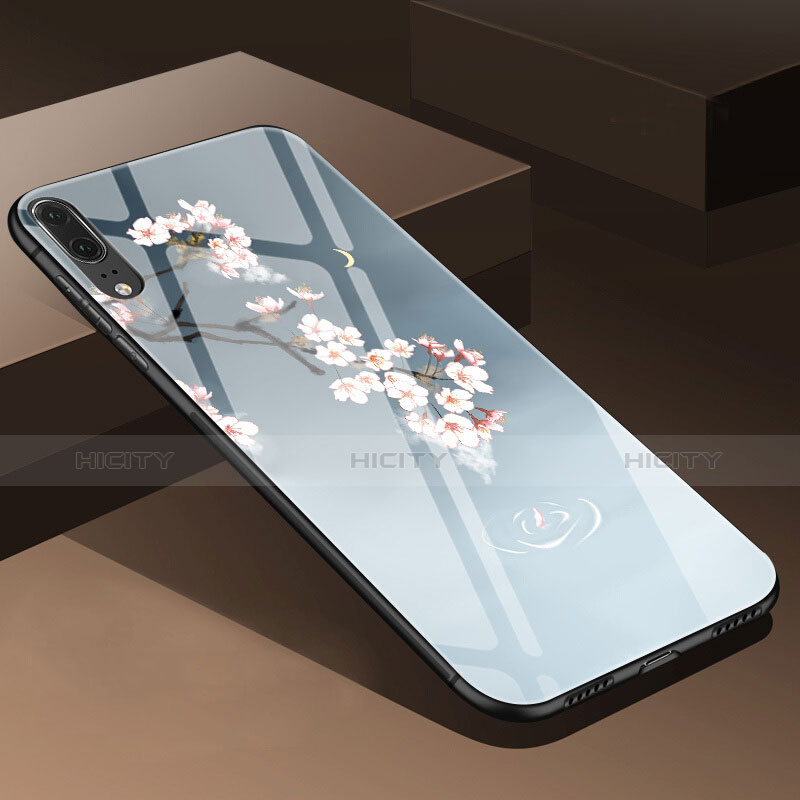 Funda Bumper Silicona Gel Espejo Flores Carcasa P01 para Huawei P20 Gris