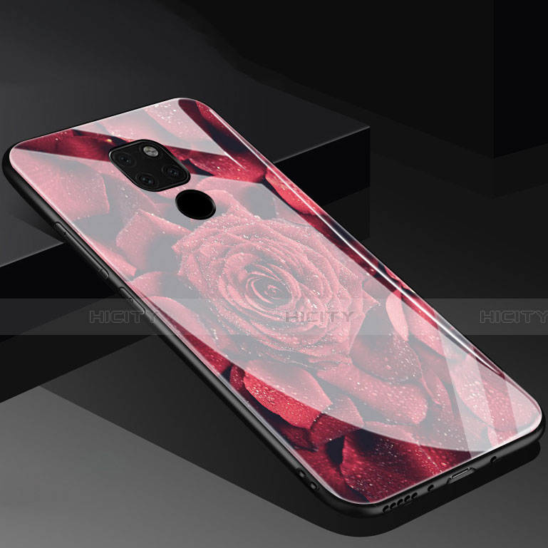 Funda Bumper Silicona Gel Espejo Flores Carcasa para Huawei Mate 20 Rojo