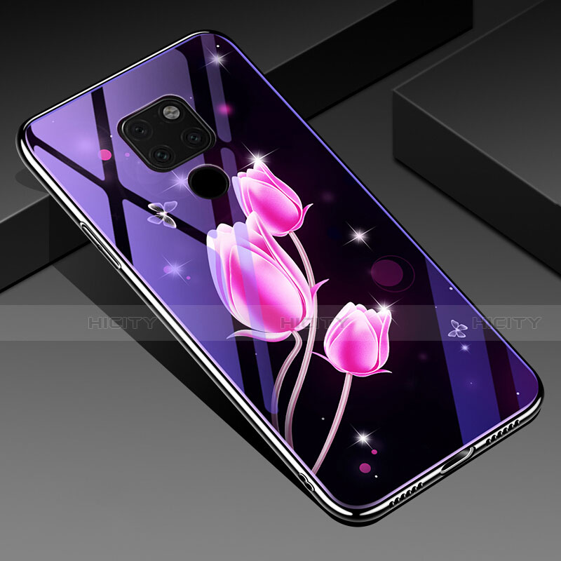 Funda Bumper Silicona Gel Espejo Flores Carcasa para Huawei Mate 20 X 5G Rosa