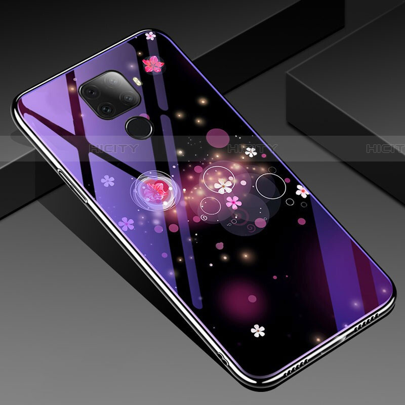 Funda Bumper Silicona Gel Espejo Flores Carcasa para Huawei Nova 5z Morado