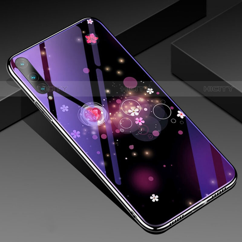 Funda Bumper Silicona Gel Espejo Flores Carcasa para Huawei P Smart Pro (2019) Morado