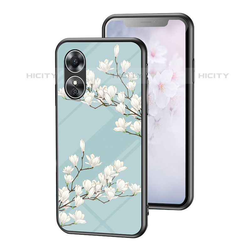 Funda Bumper Silicona Gel Espejo Flores Carcasa para Oppo A17 Cian