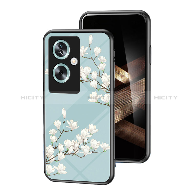 Funda Bumper Silicona Gel Espejo Flores Carcasa para Oppo A79 5G Cian