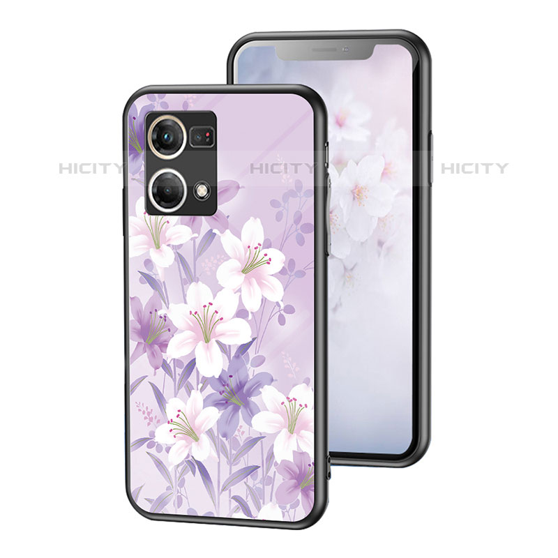 Funda Bumper Silicona Gel Espejo Flores Carcasa para Oppo F21s Pro 4G Purpura Claro