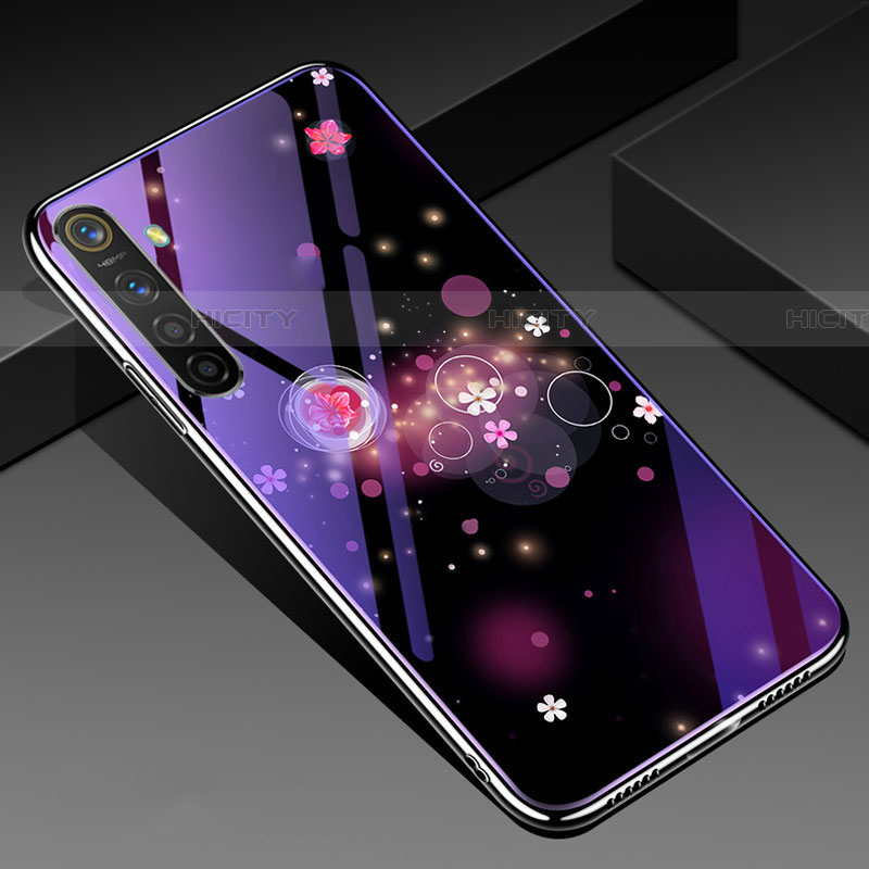 Funda Bumper Silicona Gel Espejo Flores Carcasa para Oppo K5 Morado