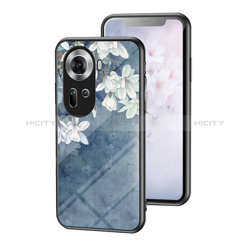 Funda Bumper Silicona Gel Espejo Flores Carcasa para Oppo Reno11 5G