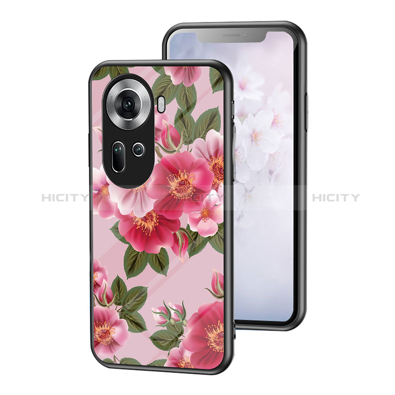 Funda Bumper Silicona Gel Espejo Flores Carcasa para Oppo Reno11 5G